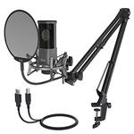 Uhuru Um-1000 Condenser USB Mic for Pc, Singing, and YouTube. Gaming Recording Unidirectional Microphone Build in Dia.16Mm Large Capsule with Plug and Play, Mic Stand, and Pop Filter, Gray