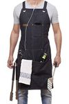 ARAWAK BRAVE Denim Apron for Chef Kitchen BBQ Grill Black Towel Loop + Quick Release Buckle + Tool Pockets Adjustable M to XXL