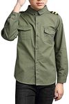 Little Big Boys' Long Sleeve Button Down Cotton Shirt Army Green Tag 140CM - 6 Years