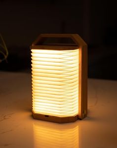 ZBOLE Portable Bamboo Lamp - Foldable Japanese Lantern with USB Charging, Waterproof Tear-Resistant Fiber Paper Shade, Accordion Travel Light for Home Decor Camping Gift
