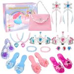 Princess Dress Up Shoes - Princess Toys with Play Shoes & Pretend Jewelry Accessories for Little Girls Aged 3,4,5,6 Birthday