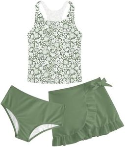 Cutemile Girls Bathing Suit Size 6 Green Swimsuit Daisy Swimwear Set for Hawaiian Vacation 5-6 Years