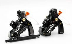 Juin Tech GT-F 4-Piston Cable Actuated Hydraulic Bicycle Bike Disc Brake Caliper Set Hybrid Brake Set for Flat-Mount Road/Cyclocross/Gravel/E-Bike/Folding Bike use (Black)