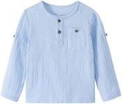 Volunboy Boys Cotton Linen Henley Shirt Toddler Long Sleeve Solid Summer Short Beach Casual Tees Tops (SkyBlue, 6-7 Years)