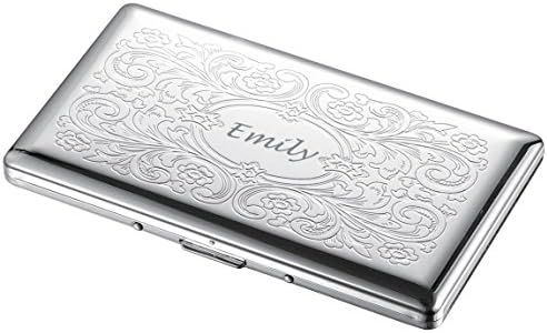 Personalized Visol Sylva Floral Pattern Cigarette Case for Women - Holds 9 120mm Size Cigarettes with Free Name Engraving