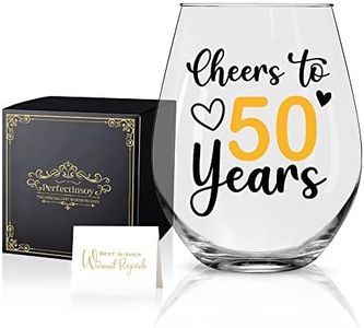 Perfectinsoy Cheers to 50 Years Wine Glass with Gift Box, Funny 50th Anniversary Birthday Gifts for Women, Sister, BFF, Colleague, Friend, Neighbors, 50th Birthday Gifts for Her