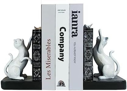 LIFFY Cat Decorative Bookends Decor Unique - Heavy Duty Book Holder, Modern Living Room Decor, Non Skid Bookshelf Stopper, Cute Book Ends for Shelves, Study, Office Desk, Vintage Decor