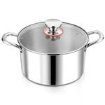 Herogo Cooking Pot, Stainless Steel Induction Cooking Pot with Glass Lid, Diameter 26 cm / 6.7 L, Stock Pot, Meat Pot, Pasta Pot, Spaghetti Pot for Cooking, Healthy and Uncoated, Oven-Safe, Saucepans