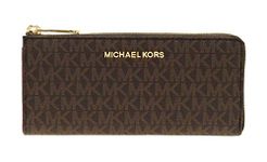 Michael Kors Wallet for Women Jet Set Large Three Quarter Zip Wallet Brown Signature