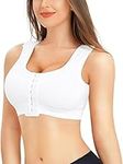 Nebility Women Front Closure Compression Bras for Post Surgery Mastectomy Support with Adjustable Straps Wirefree Sports Bras (Large, White)