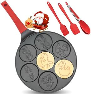 Dinosaur 7-Cup Egg Pan Omelet Pans Pancake Pan for Kids Nonstick Egg Cooker, Dino Cars Trucks Omelette Crepe Pancake Maker, Black