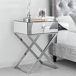 Furniturebox UK Celeste Mirrored Contemporary Modern Stylish Bedside Table Bedside Cabinet with 1 Drawer Chrome Legs Silver Mirror Table