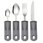 Easy Grip Cutlery Set of 4 Extra Wide Chunky Handles Disability Aids for Disabled Hands with Knife Fork Spoon Ideal Dining aid for Elderly Arthritis Parkinson'Disease Tremors Sufferers