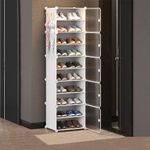 Kuber Industries Shoes Cabinet | 10-Tier Foldable Shoe Rack Organizer for Closet | Plastic Shoe Shelf Collapsible Shoes Storage Box | Easy Assembly Shoe Cabinet with Lids | JL1C10TWH | White