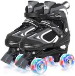 MammyGol Roller Skates for Boys Girls, 4 Sizes Adjustable Quad Skates for Kids with All Light up Wheels, Full Protection for Toddler's Indoor and Outdoor Play Black Ages 8-12 Large - Youth (5-8US)