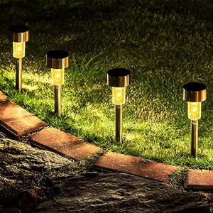 GIGALUMI 16 Pack Solar Path Lights Outdoor,Solar Lights Outdoor Waterproof,Stainless Steel LED Landscape Lighting,Solar Garden Lights for Driveway,Pathway,Patio,Yard