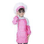 Fancyclub Polyester Children Chef Costume Baby Chef Apron + Hat For Kids Dress|| Chef Cook Apron Costume (4-5 Years, Pink Check Apron With Sleeves)