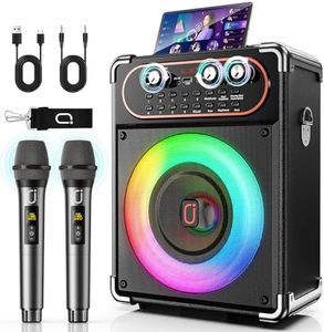 HWWR Karaoke Machine with 2 Microphones, Portable Bluetooth 5.3 Karaoke Speaker for Outdoor Events,Gatherings and Parties, PA System with Echo Adjustment for Adults, Stage-subwoofers