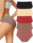 voenxe Womens Seamless Hipster Panties Stretch Breathable No Show Bikini Underwear 5 Pack Coffee