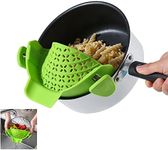 Clip on Strainer, Pasta Strainers, Amorbase Adjustable Silicone Snap Colander Kitchen Gadgets for All Pots Pans Bowls, Draining Noodles Greace - Green