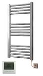 Greened House Electric Chrome 400W x 1000H Flat Towel Rail + Timer and Room Thermostat Bathroom Towel Rails