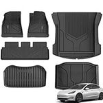 3W Floor Mats & Boot Liner Fit for Tesla Model 3 2021 2022 2023, Odorless All Weather Thoex™ Premium Mats, Tesla Model 3 Car Liner Waterproof Non Slip Easy Install Car Accessories (6 PCS)