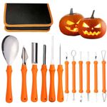 Qeedee 12PCS Pumpkin Carving Kit with Professional Detail Sculpting Tools, Halloween Pumpkin Carving Tools Set with Carrying Case, Heavy Duty Stainless Steel, Orange