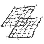 QYINXIU 2 Pack15.7 X15.7 Cargo Net, Heavy Duty Bungee Net Stretches to 31.5"X31.5", Gear Helmet Luggage Thicken Netting with 3"X3" Small Mesh &6adjustable Metal Hooks for Motorcycle, Bike, ATV