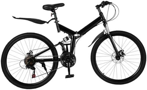 banborba 26" Inch Folding Mountain Bike, 21 Speeds Foldable Mountain Trail Bike with Carbon Steel Frame, Dual Disc Brake and Mudguards, Full Suspension Disc Brake Bicycle for Adults