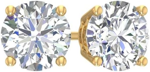 2 Carat Lab Grown Diamond Stud Earrings for Women - Round Cut 4-Prong Basket in 14K Yellow Gold in Screwback - VS2-SI2 Clarity