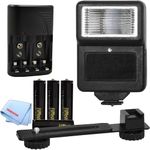 Digital Camera Flash, Bracket and 4X AA Batteries and Charger for Fuji, Samsung, Leica, Panasonic, Kodac & More Cameras & Camcorders