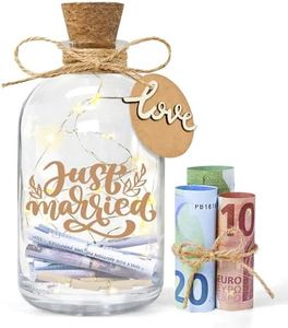 Ulikey Botella de luz LED para bodas, regalos de dinero, caja de boda, caja de dinero, caja de dinero, caja de regalo personalizada, botella luminosa para novios y recién enamorados (Just Married)