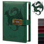 Dragon Leather Journal, Hardcover Notebook, Locked Refillable Diary, Lined/Blank Paper Writing Journals with Combination Lock for Men Women Child (Green)