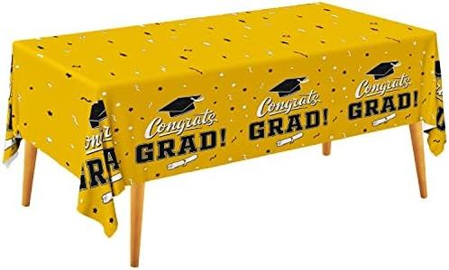 Gatherfun Graduation Party Decorations, Gongrats Grad Tablecover for Graduation Party Supplies, 3 pcs Yellow Table Cloths, 54"x108"