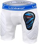 Londkaron Youth Boys Padded Sliding Shorts with Soft Protective Cup for Baseball & Football, White Blue, Medium