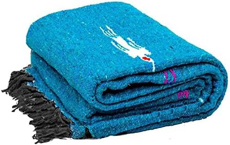 Open Road Goods Aqua Blue Yoga Blanket - Thick Mexican Thunderbird Blanket - Handmade and Made for Yoga!