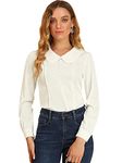 Allegra K Women's Peter Pan Collar Shirt Crochet Trim Long Sleeve Chiffon Work Office Blouse White M-12