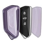 kwmobile Car Key Case Compatible with VW Golf 8 3 Button Car Key Cover - Car Fob Case - Soft TPU Shell - Violet/Transparent