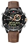 NAVIFORCE Men's Military Digital Watches Japanese Quartz Movement Analog Quartz Waterproof Watch Sport Multifunctional Leather Wristwatch (Black)