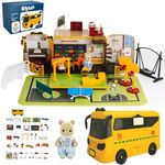 Gondola 47 Pieces Play House Playset - Kids Pretend Play STEM Learning, Transforming School Bus with Figurine, Children Amusement Toddler Toy, Christmas, Birthday Gift for Girls and Boys 3+ Years Old