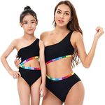 Mommy and Me Swimsuits Ruffle Family Matching Swimwear Adjustable Shoulder Straps Bikini Bathing Suit Beachwear Sets, Black Rainbow, 4-5T