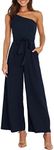 ANRABESS Women Summer Dressy Jumpsuits One Shoulder Sleeveless Casual Wide Leg Pants Romper Jumper 2024 Trendy Outfits Dark Blue Small