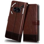 FLIPPED Vegan Leather Flip Case Back Cover for Nothing Phone 2a | Phone 2a Plus (Flexible, Shock Proof | Hand Stitched Leather Finish | Card Pockets Wallet & Stand | Brown with Coffee)