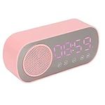 Alarm Clock Speaker, FM Radio Digital Clock Micro USB Charging Pink 1600mAh Portable Compact for Bedroom