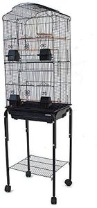 Dome Top High Bird Cage with Stand for Canary Cockatiel Parakeets Lovebird Finch 1cm Bar Space (Black)