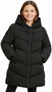 SOLOCOTE Girls Puffer Winter Coat - Hooded Fleece-Lined Water-Resistant Long Thick Warm Jacket Black 10 Years