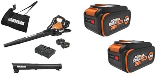 WORX Cordless Leaf Blower, 3 in 1 Blowers for Lawn Care with Leaf Vacuum & Leaf Mulcher, Electric Blower with Brushless Motor & 2 Speed Control, 4 × 4.0 Ah Batteries & Charger Included