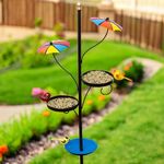 Kraftskala Outdoor Bird Feeder with Water Bowl & Two Seed Trays, Rust-Resistant 2-Part Metal Pole – Perfect Garden or Backyard Decor for Bird Watching and Feeding