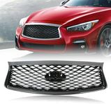 LZWELL Stylish Front Grille Cover Assembly Compatible With 2018-2023 Q50 Without Sensors Grill Replacement Gloss Black
