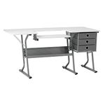 Sewing Online Large Sewing Table, White Top with Grey Legs - Sewing Machine Table with Adjustable Platform, Drop Leaf Extension, Storage Shelf, & Drawers | Quilting Table/Computer Desk - 13376